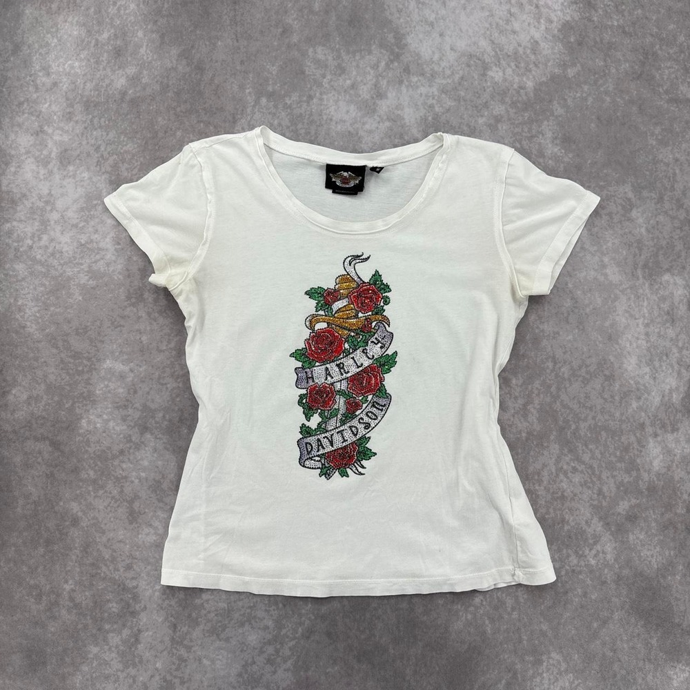 Y2K Harley Davidson Rhinestone Baby Tee